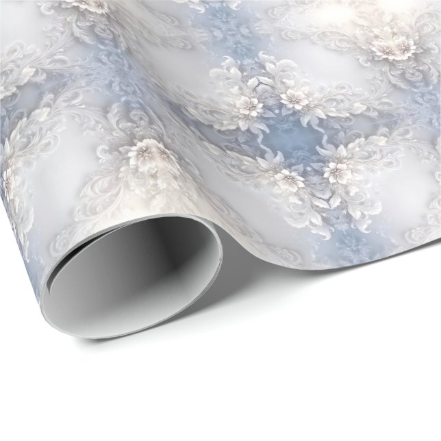 Papel De Presente White Floral Flourish Wrappaper (Ponta do rolo)