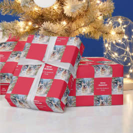 Papel De Presente White French Bulldog in Snow Red Christmas