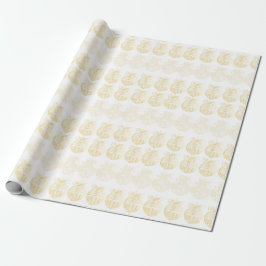 Papel De Presente White Gift Wrap with Gold Ornaments 