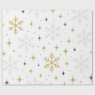 Papel De Presente White & Gold Snowflake Sparkle Wrapping Paper 