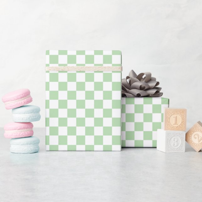 Papel De Presente White & Green Checkerboard Wrapping Paper Roll (Chá de bebê)