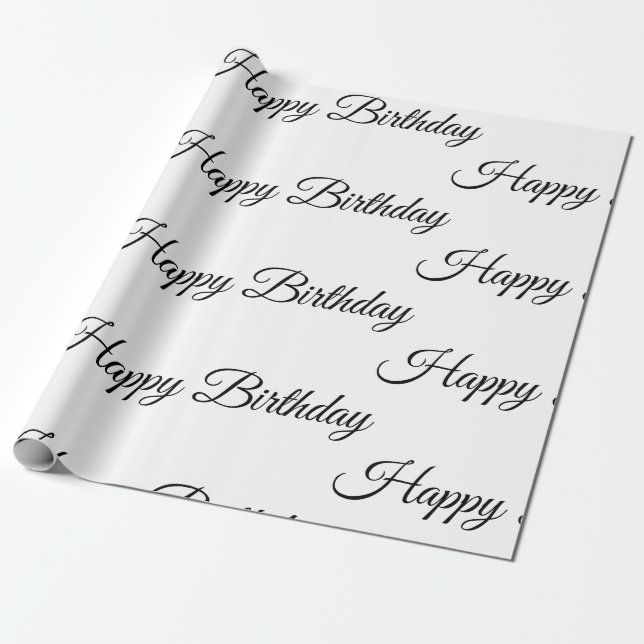 Papel De Presente White Happy Birthday Wrappaper (Desenrolado)