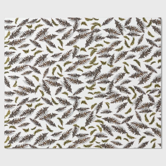 Papel De Presente White Holiday Winter Pinecones Wrapping Paper (Aberto)