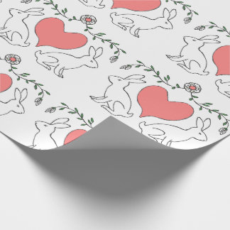 Papel De Presente White Impressão Wrappaper do Love Bunny Heart