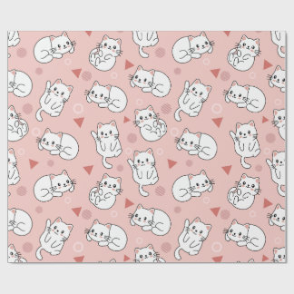 Papel De Presente White Kitten Seamless Design
