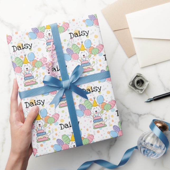 Papel De Presente White Labradoodle Dog Birthday (Presentear)
