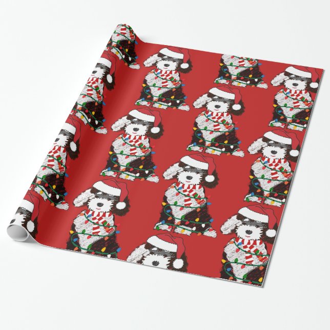 Papel De Presente White Lights Sheepadoodle Red (Desenrolado)