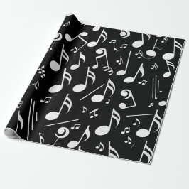 Papel De Presente White Musick Notes on Black