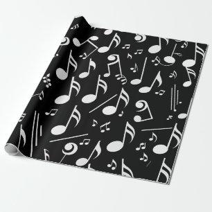 Papel De Presente White Musick Notes on Black