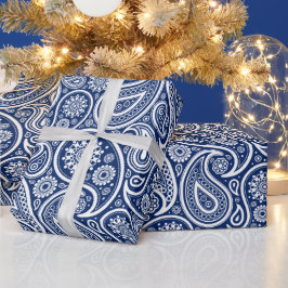 Papel De Presente White on blue vintage paisley