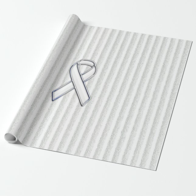 Papel De Presente White on White Ribbon Awarness Stripes (Desenrolado)