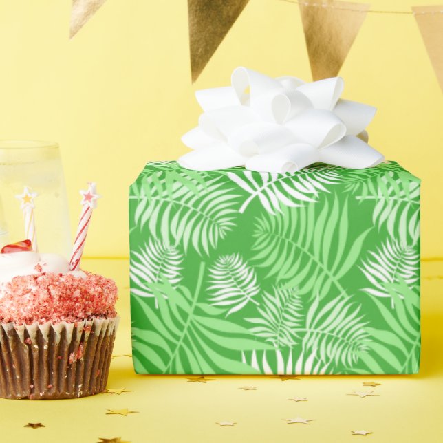 Papel De Presente White Palm Frond sobre o Livro Verde (Festa de aniversário)