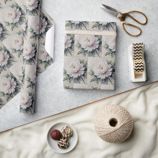 Papel De Presente White Peony Impasto Art (Artesanato)