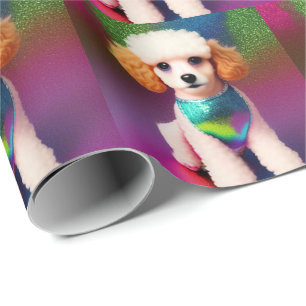 Papel De Presente White Poodle com Creme Ears no Rainbow Sparkle