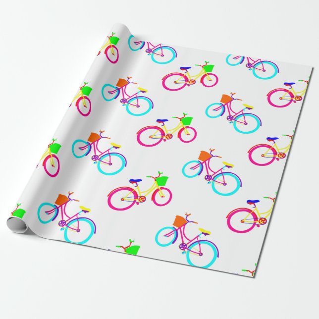 Papel De Presente white rainbow bikes colorful bicycles (Desenrolado)