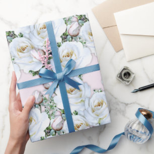 Papel De Presente White Roses Wraping Paper on a Roll