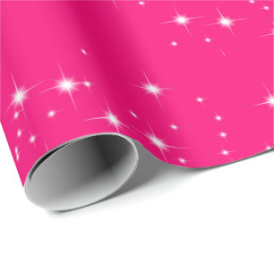 Papel De Presente White Stars on Hot Pink Wraping Paper