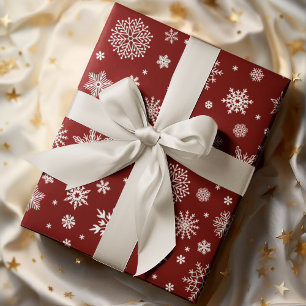 Papel De Presente White Winter Snowflake Crimson Red
