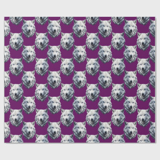 Papel De Presente White Wolf Head Pattern Design Purple 