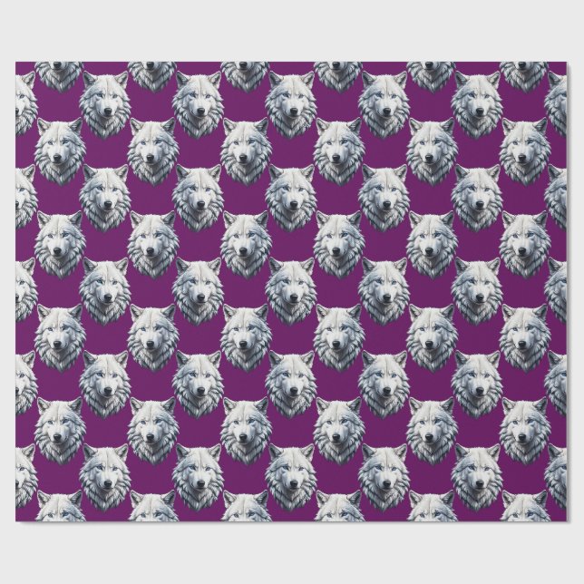 Papel De Presente White Wolf Head Pattern Design Purple  (Aberto)