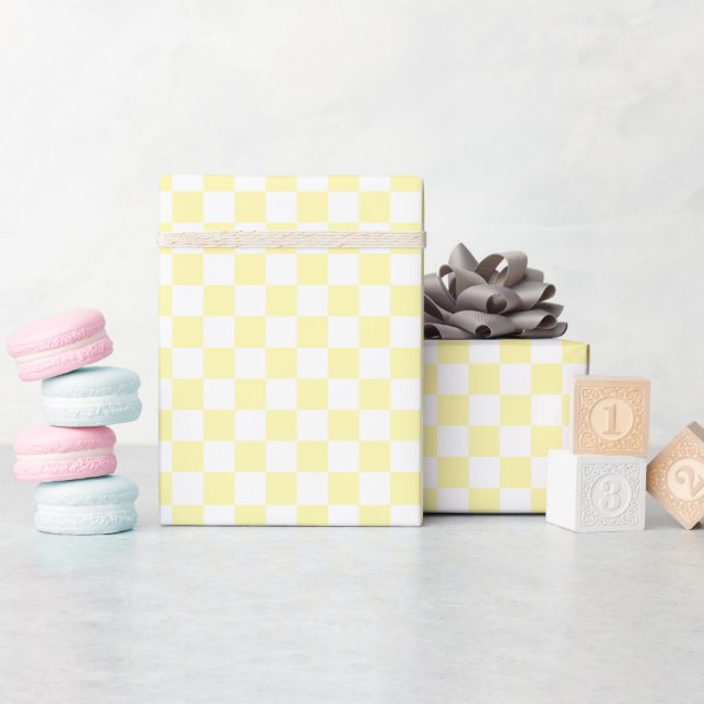 Papel De Presente White & Yellow Checkerboard Wrapping Paper Roll (Chá de bebê)