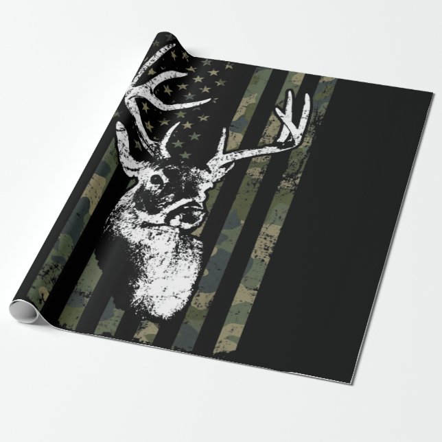 Papel De Presente Whitetail Buck Deer Hunting EUA Camouflage América (Desenrolado)