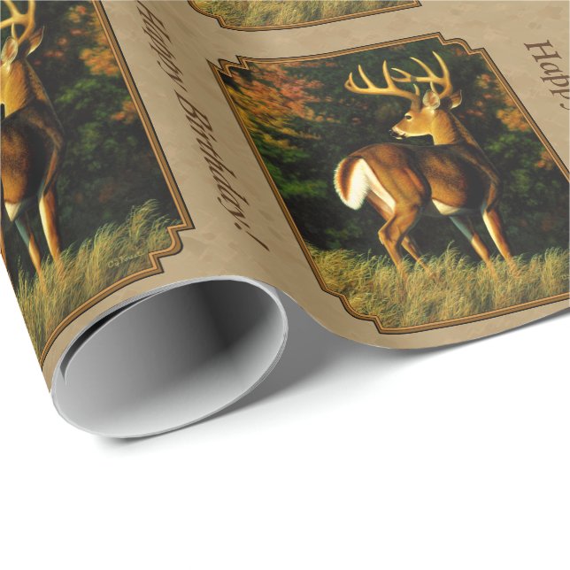 Papel De Presente Whitetail Buck Deer Hunting Tan (Ponta do rolo)