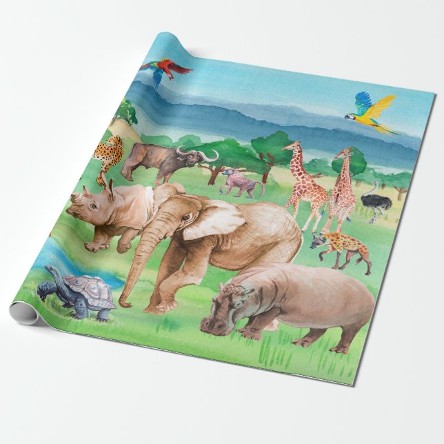 Papel De Presente Wild animals of Africa on the background of the sa (Desenrolado)