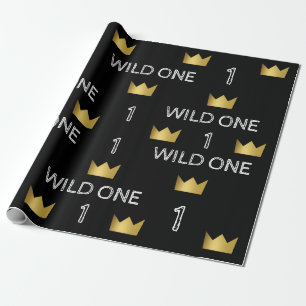Papel De Presente Wild One First Birthday Dourado Crown Wrappaper