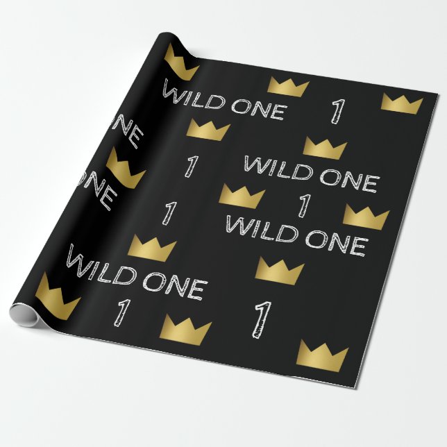 Papel De Presente Wild One First Birthday Dourado Crown Wrappaper (Desenrolado)