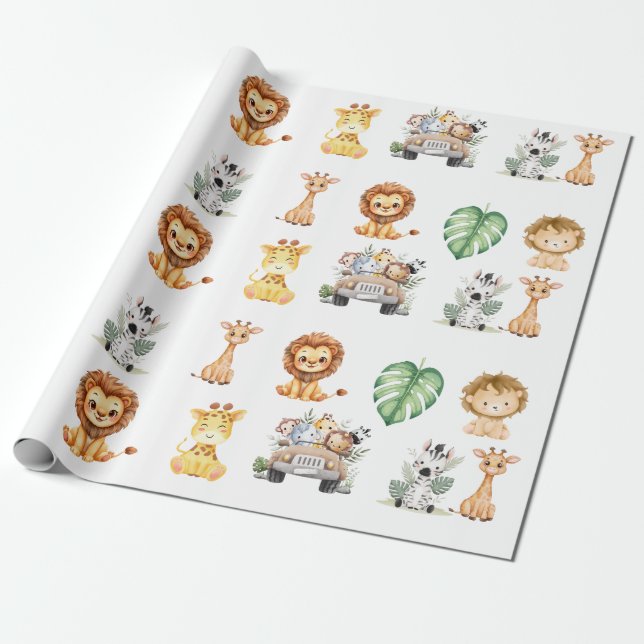 Papel De Presente Wild One Jungle Safari Birthday for Boys (Desenrolado)