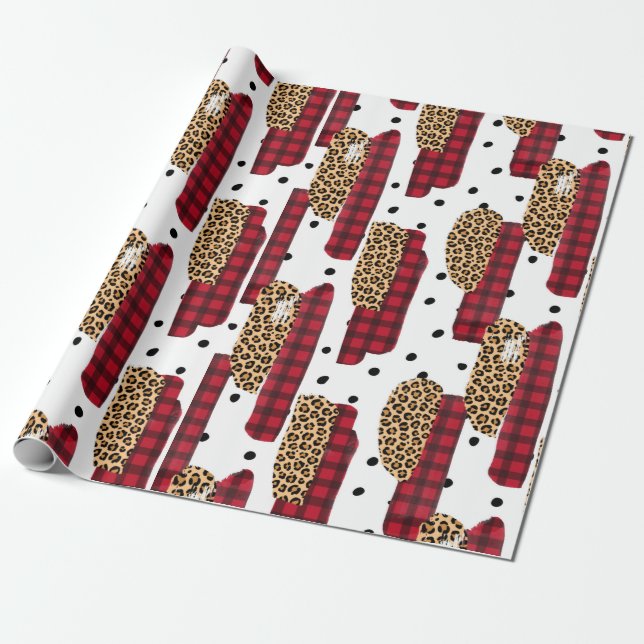 Papel De Presente Wild Red Buffalo Xadrez Leopard Impressão de Natal (Desenrolado)