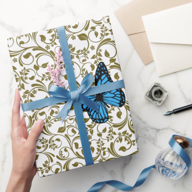 Papel De Presente Wild Romantic Field Blue butterflies (Presentear)