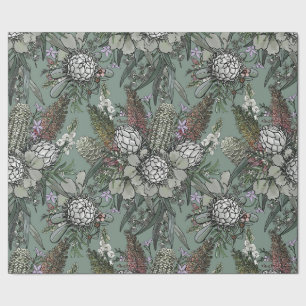 Papel De Presente Wild Sage Bush Flower Buquê - Protea & Grevillea