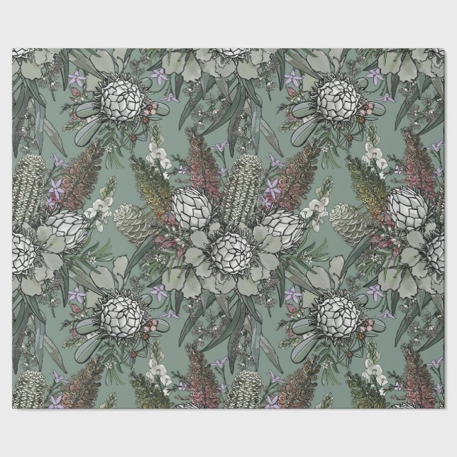 Papel De Presente Wild Sage Bush Flower Buquê - Protea & Grevillea (Barra)