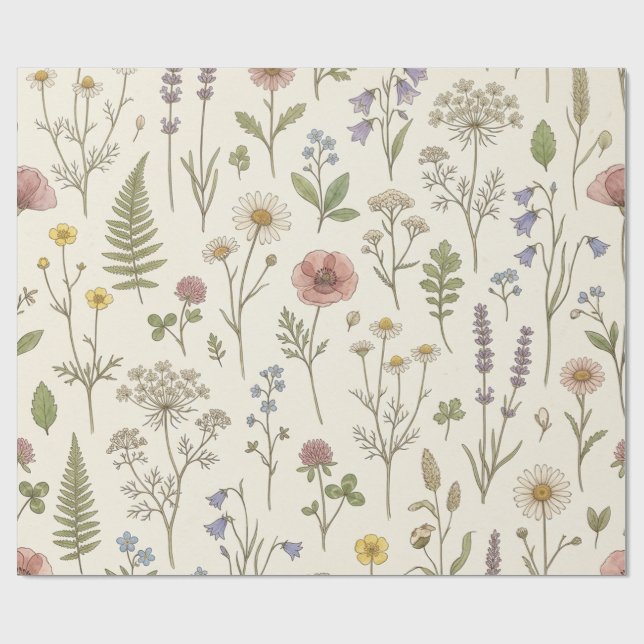 Papel De Presente Wildflower Botanical Wrapping Paper (Aberto)