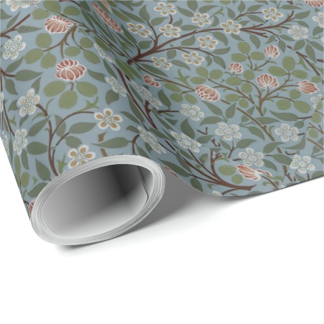 Papel De Presente William Morris Clover Floral Flowers Verde Rosa (Ponta do rolo)