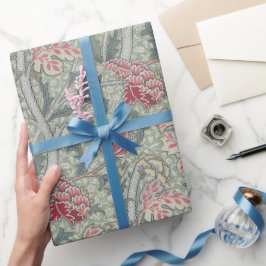 Papel De Presente William Morris Cray Vintage Floral Rosa Verde
