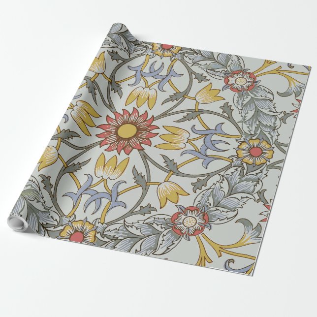 Papel De Presente William Morris Floral Circle Flower Illustration (Desenrolado)
