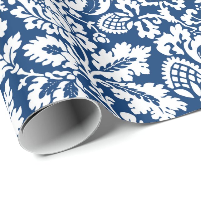Papel De Presente William Morris Floral Damask, Cobalt Blue & White (Ponta do rolo)
