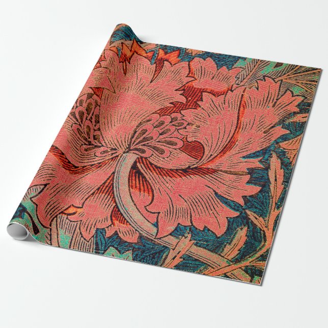 Papel De Presente William Morris FLOWERS, PRESENTE, ARRASTANDO (Desenrolado)