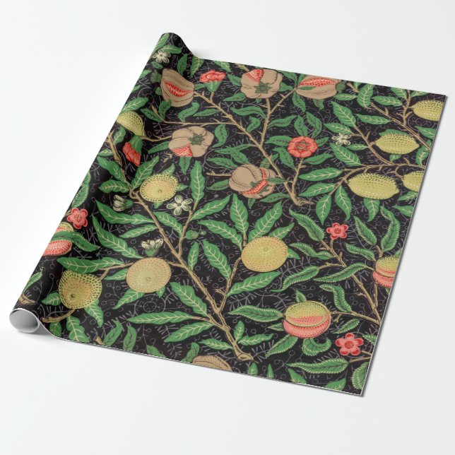 Papel De Presente William Morris Fruta Pomegranate Padrão Floral (Desenrolado)
