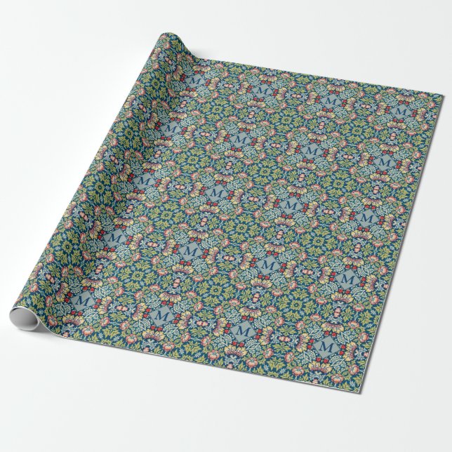 Papel De Presente William Morris Geométrico Padrão Monograma (Desenrolado)