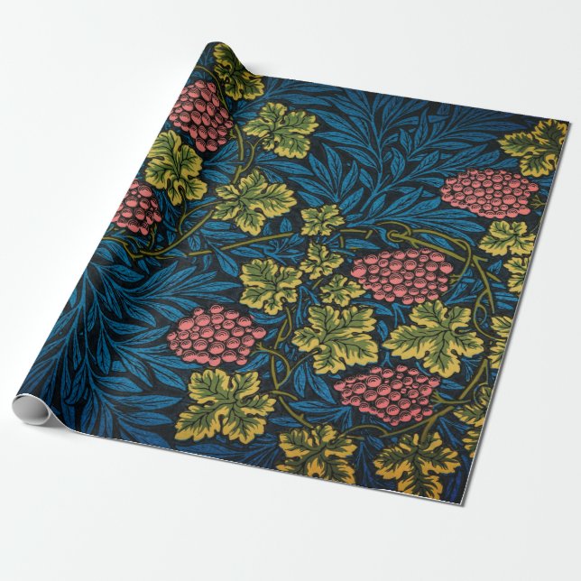 Papel De Presente William Morris GRAPE VINE BLUE Wrappaper (Desenrolado)