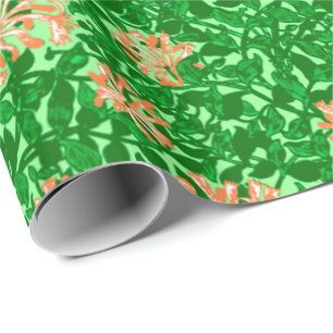 Papel De Presente William Morris Honeysuckle, Peach e Green
