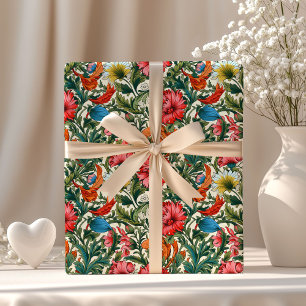 Papel De Presente William Morris inspirou flores vibrantes coloridas