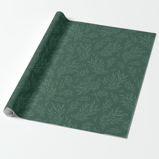 Papel De Presente William Morris Inspirou Folhas Botânicas Verdes (Desenrolado)