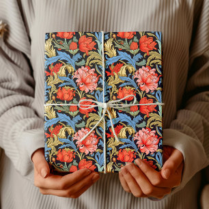 Papel De Presente William Morris inspirou o azul-rosa vermelho profu