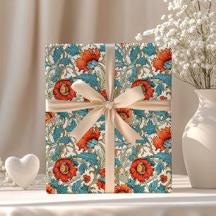 Papel De Presente William Morris inspirou terracotta pastel azul
