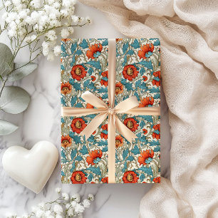 Papel De Presente William Morris inspirou terracotta pastel azul
